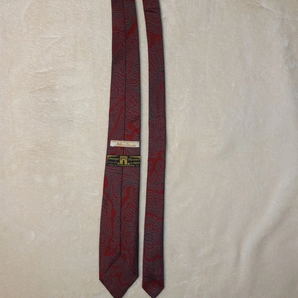 VTG Miller & Rhoads Silk Skinny Tie PAISLEY RED SOIE CHAMPS ELYSEES